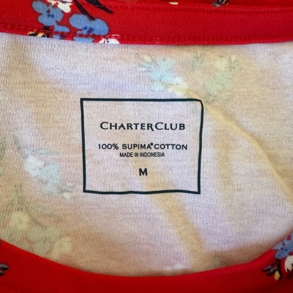 *CHARTER CLUB* Red x Blue Floral Fashion Long Sleeve Cotton Top Size Medium - Picture 6 of 7